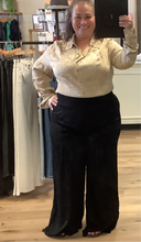 Load image into Gallery viewer, Twaina Textured Black Satin Soft Volume Wide Leg Pant