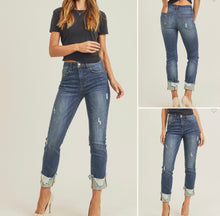 Load image into Gallery viewer, Risen Frayed Cuff Ankle Dark Wash Mild Distress (Plus Available)