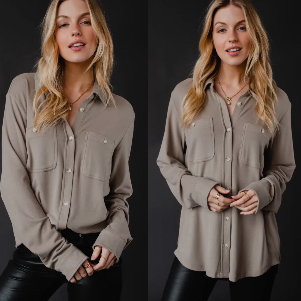 Taupe Super Soft Luxe Button Up