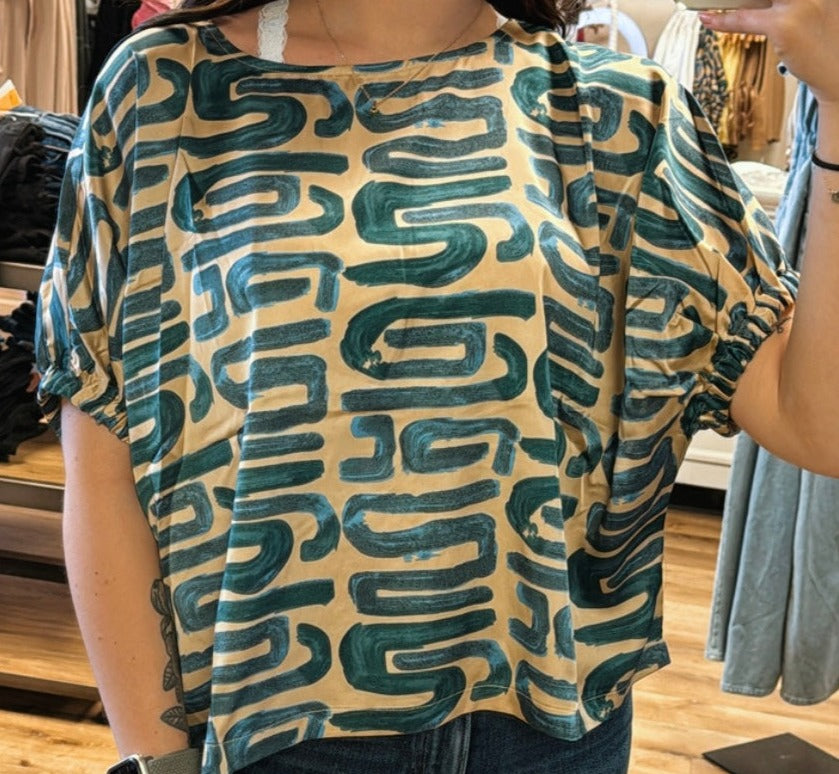 Round Neck Printed Blouse Top