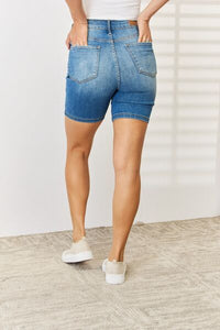 (In-Store) Judy Blue Full Size Tummy Control Double Button Bermuda Denim Shorts