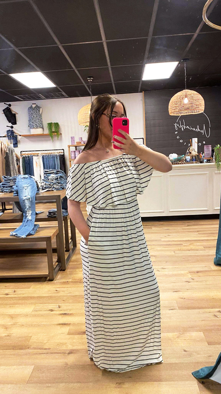Striped Off-the-Shoulder Dress