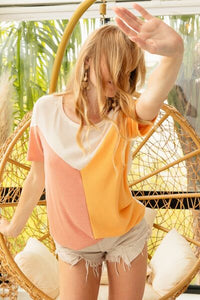 In Store BiBi Round Neck Color Block Short Sleeve T-Shirt