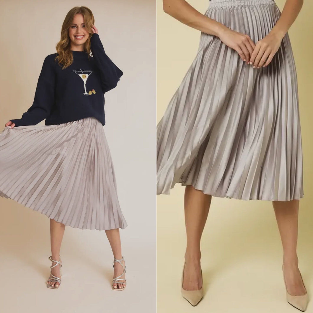 Pleated Satin Skirt