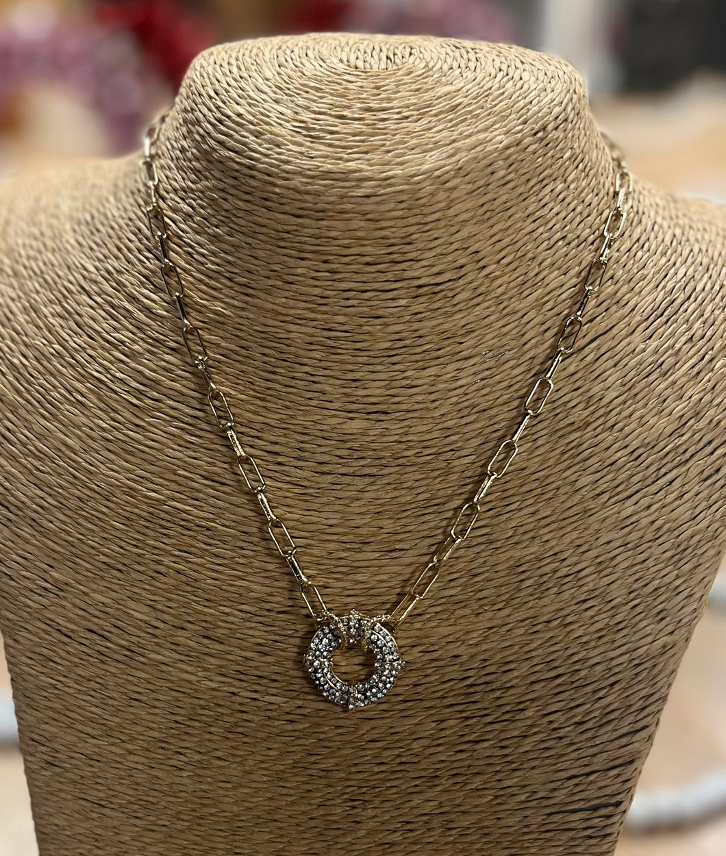 Pave Crystal Circle Pendant Necklace