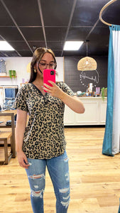 Tan Cheetah Print Buttoned T-Shirt
