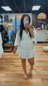 White Knitted V-Neck Romper