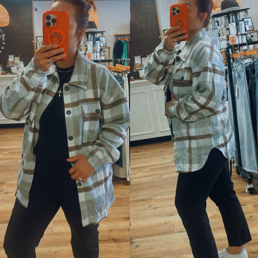 The Everyday Shacket Grey Plaid