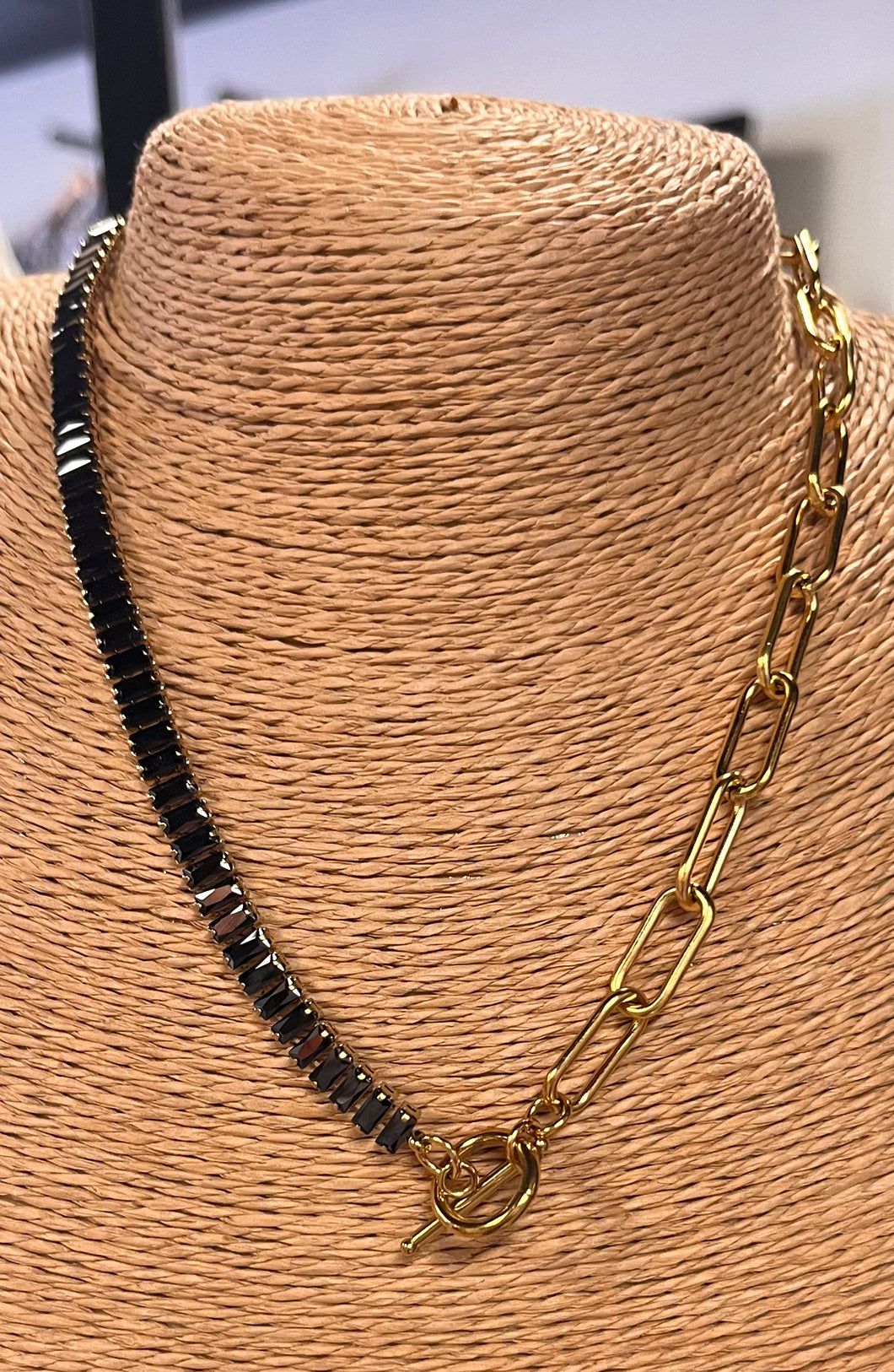 Onyx and gold unique toggle necklace, water resistant