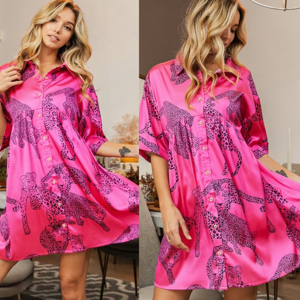 Pink Leopard Satin dress