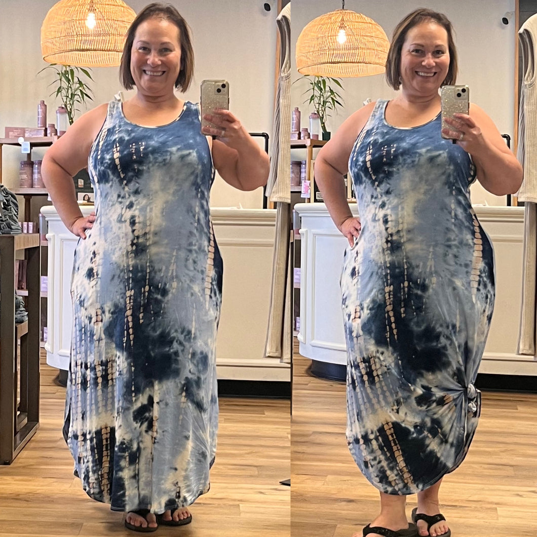 Plus Blue Ripple Tank Top Dress