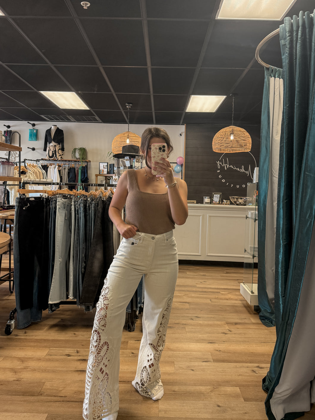 Bayeas High Rise Lace Embroidered Wide Leg Pants