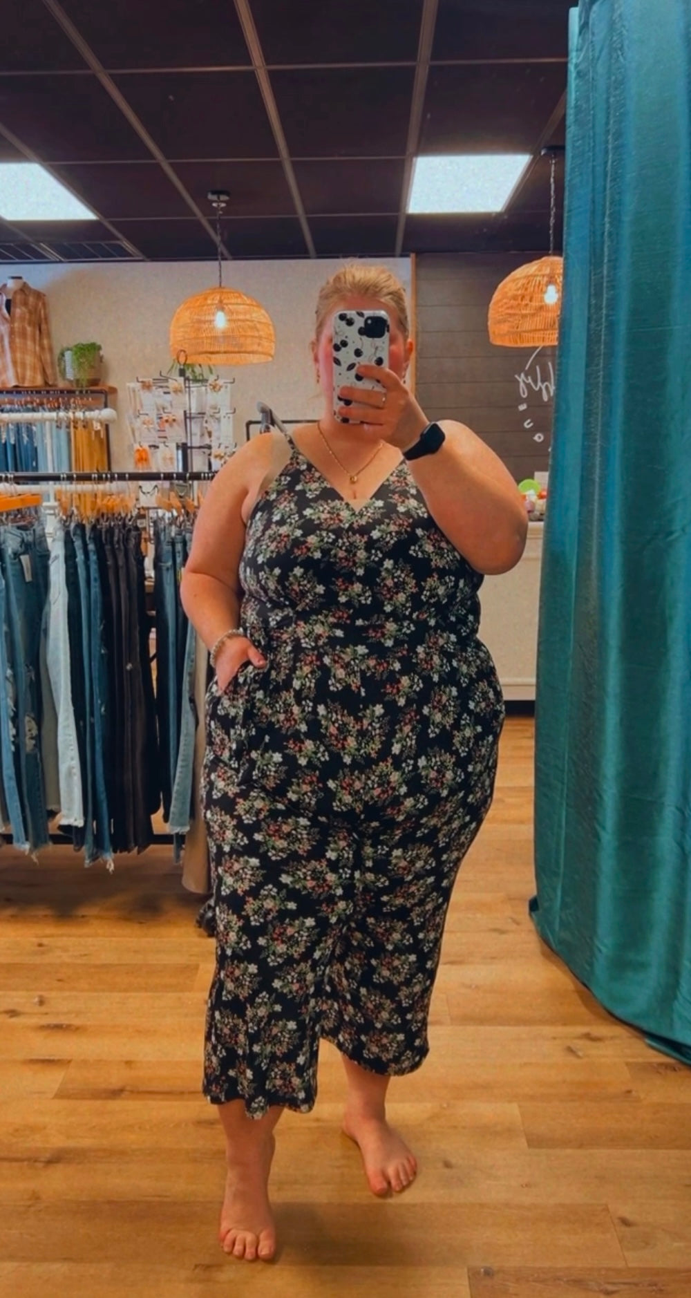 Black and floral jumpsuit