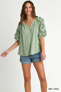 Sage 3D Floral Lace Blouse