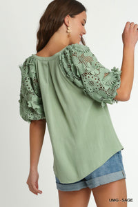 Sage 3D Floral Lace Blouse