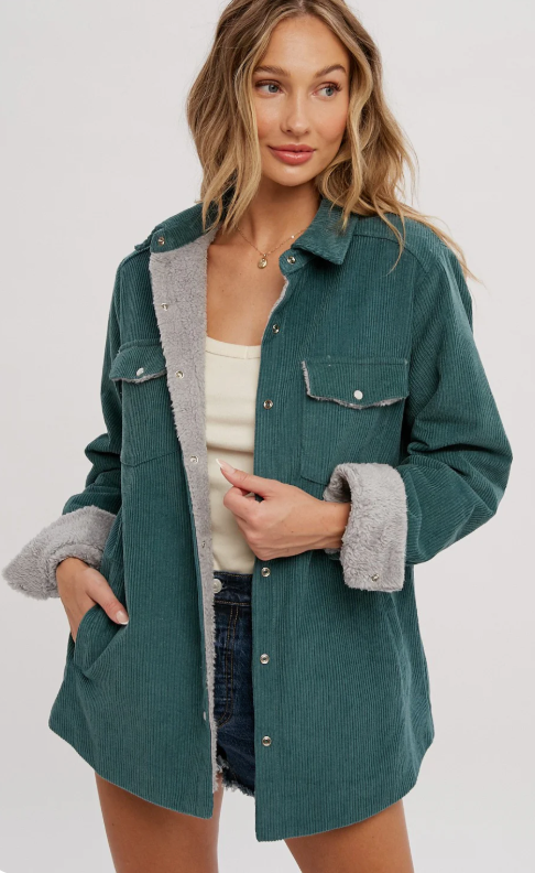Corduroy green sherpa jacket