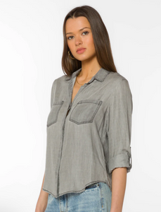 Grey Shirt with Roll Up Sleeves