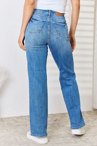 (In-Store) Judy Blue Full Size High Waist Distressed Straight-Leg Jeans