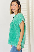 Load image into Gallery viewer, In Store Zenana Washed Raw Hem Short Sleeve Blouse with Pockets
