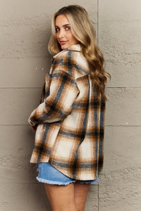 Oversized Plaid Shacket in Camel (Small-Large)