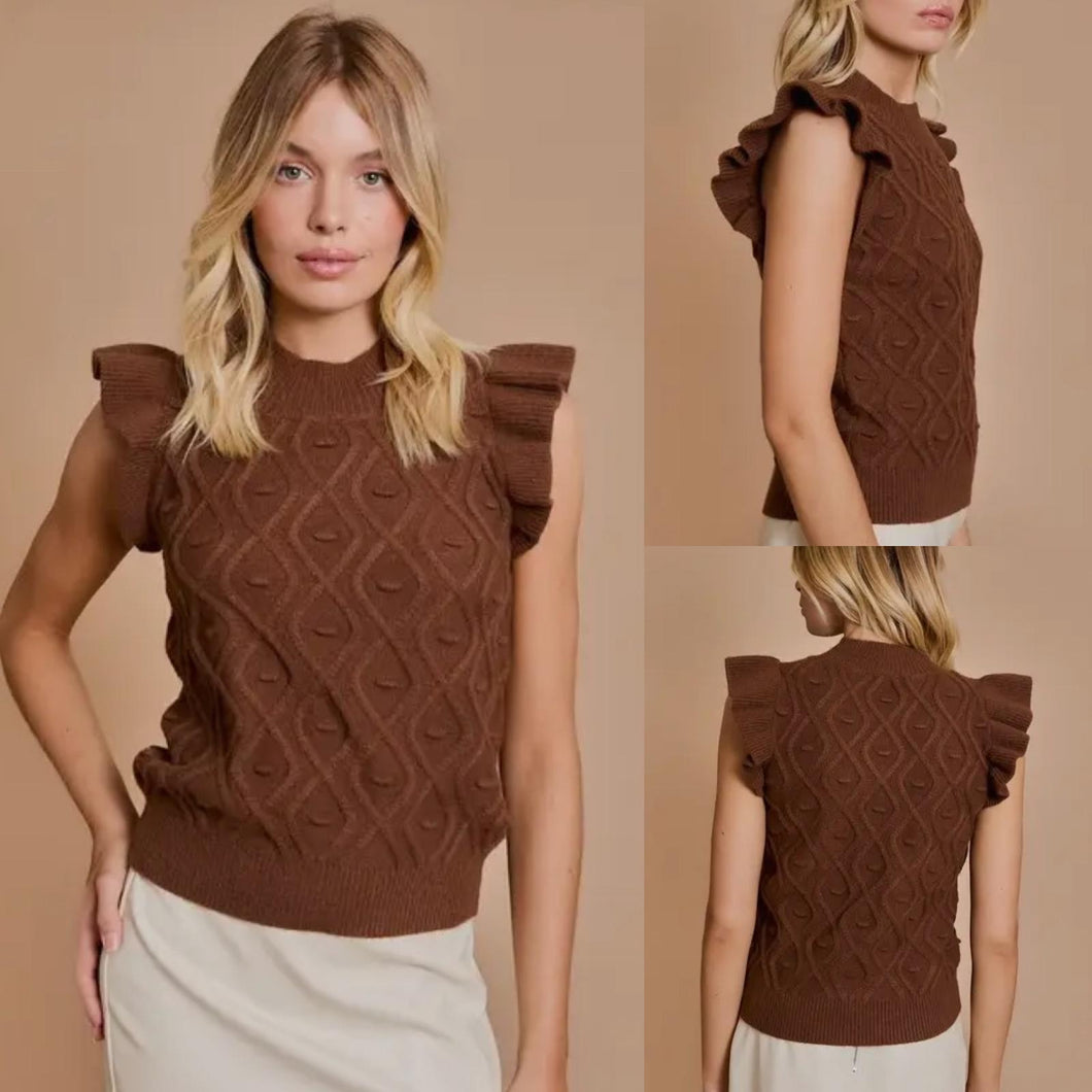 Mock Neck Brown Sweater Tank