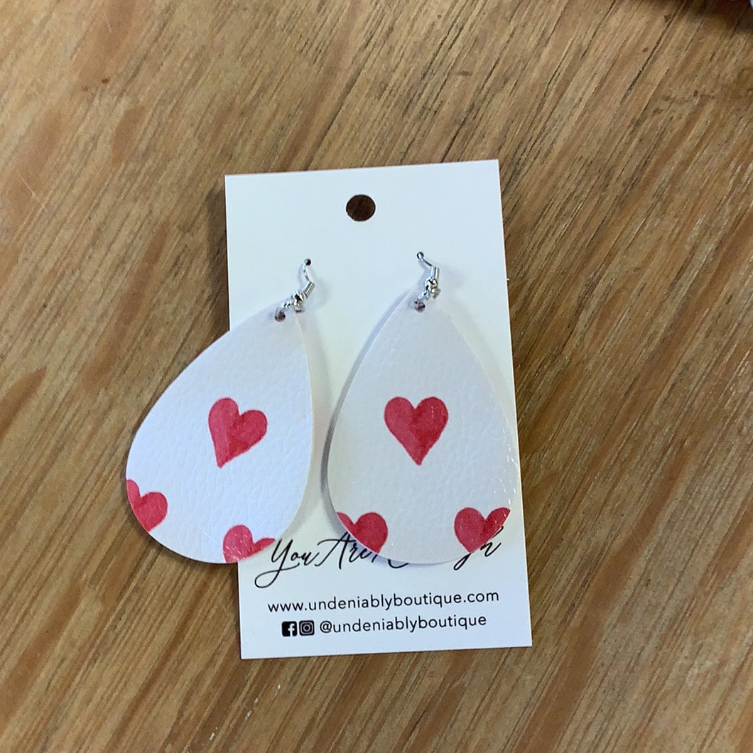 Red Heart Leather Teardrop Earrings