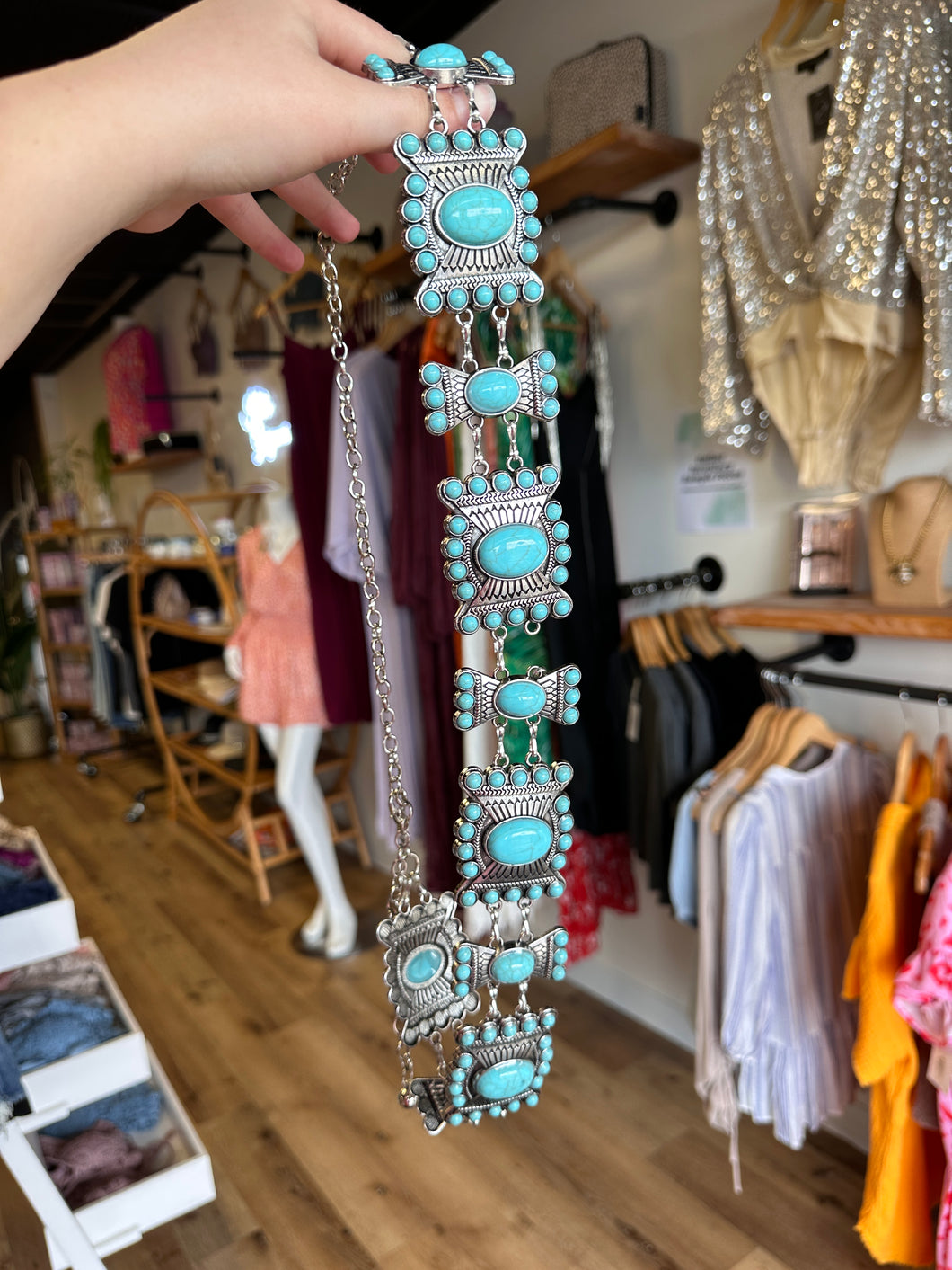 Rectangular Turquoise Stone Fashion Belt