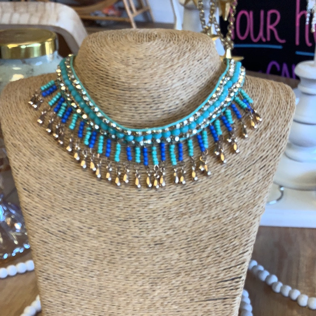 Teal and Blue Choker Necklace