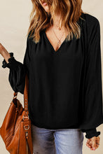 Load image into Gallery viewer, Notched Neck Lantern Sleeve Blouse
