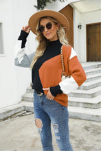 Load image into Gallery viewer, Woven Right Color Block Mock Neck Ribbed Trim Sweater
