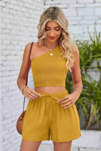 Load image into Gallery viewer, Smocked One-Shoulder Sleeveless Top and Shorts Set
