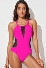 Load image into Gallery viewer, Spliced Mesh Halter Neck One-Piece Swimsuit

