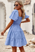 Load image into Gallery viewer, Balloon Sleeve Square Neck Smocked Midi Dress
