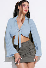 Load image into Gallery viewer, Tie Front Johnny Collar Flare Sleeve Cropped Top
