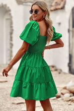 Load image into Gallery viewer, Balloon Sleeve Square Neck Smocked Midi Dress
