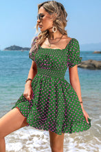 Load image into Gallery viewer, Polka Dot Square Neck Smocked Waist Dress
