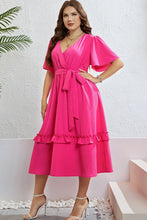 Load image into Gallery viewer, Belted Frill Trim Flutter Sleeve Dress
