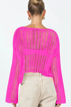 Load image into Gallery viewer, Openwork Boat Neck Long Sleeve Cover Up
