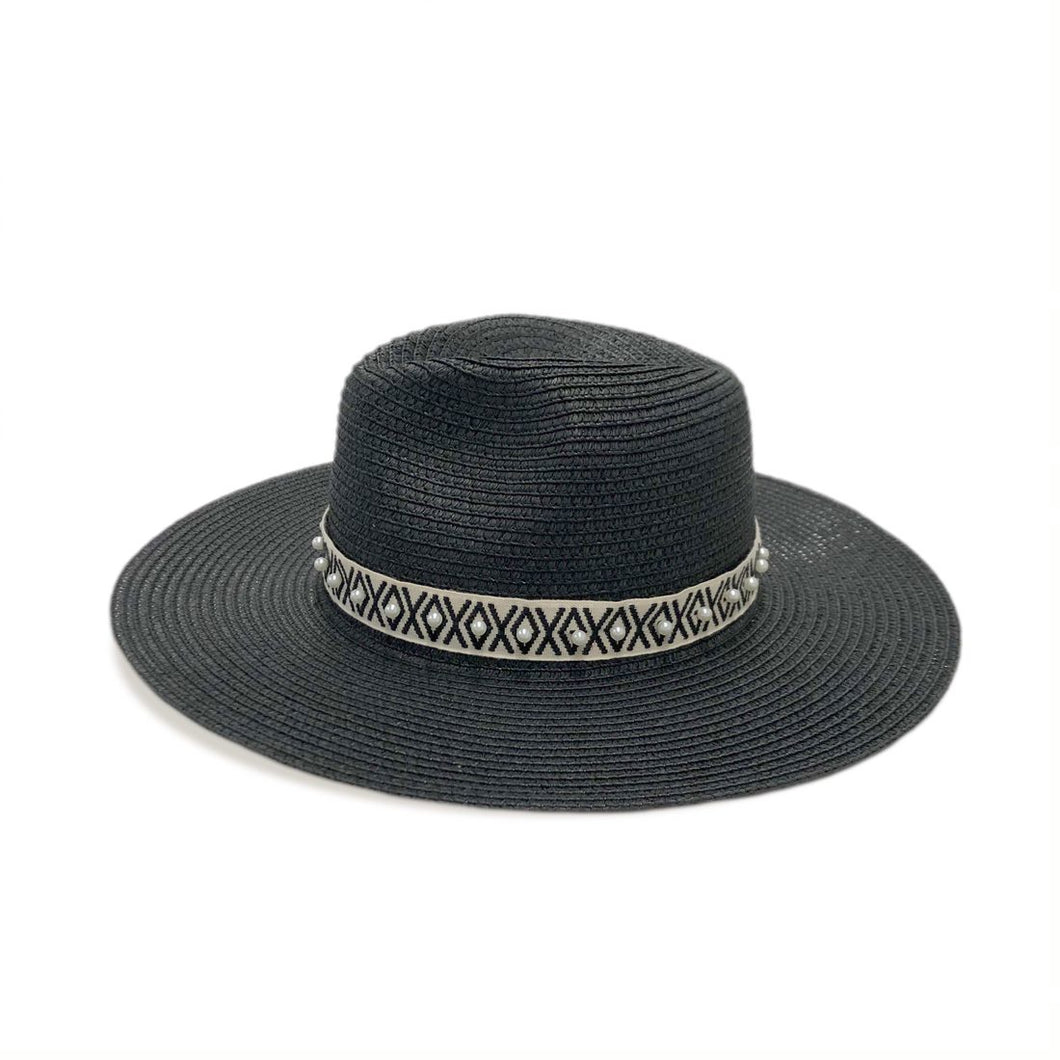 Black Paper Hat with Aztec Pearl Band