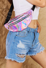 Load image into Gallery viewer, Fame Good Vibrations Holographic Double Zipper Fanny Pack in Hot Pink
