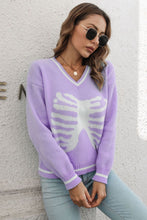 Load image into Gallery viewer, Skeleton Pattern V-Neck Long Sleeve Pullover Sweater
