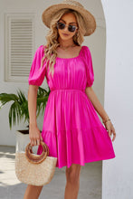 Load image into Gallery viewer, Ruched Square Neck Puff Sleeve Mini Dress
