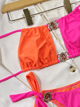 Load image into Gallery viewer, Color Block Tied Halter Neck Bikini Set
