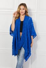 Load image into Gallery viewer, Justin Taylor Pom-Pom Asymmetrical Poncho Cardigan in Blue
