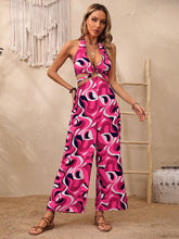 Load image into Gallery viewer, Abstract Print Halter Neck Cutout Wide Leg Jumpsuit
