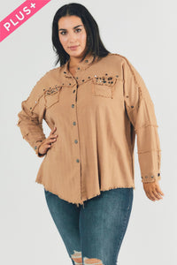 Curvy Studded Taupe Button Down