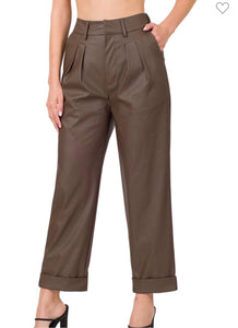 Vegan Leather Pleated Pants