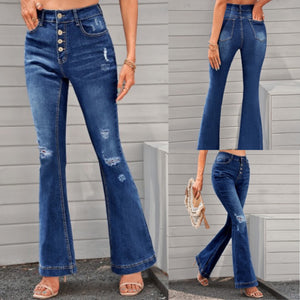 Button Fly Flare Mild Distressed Jeans (Curvy too)
