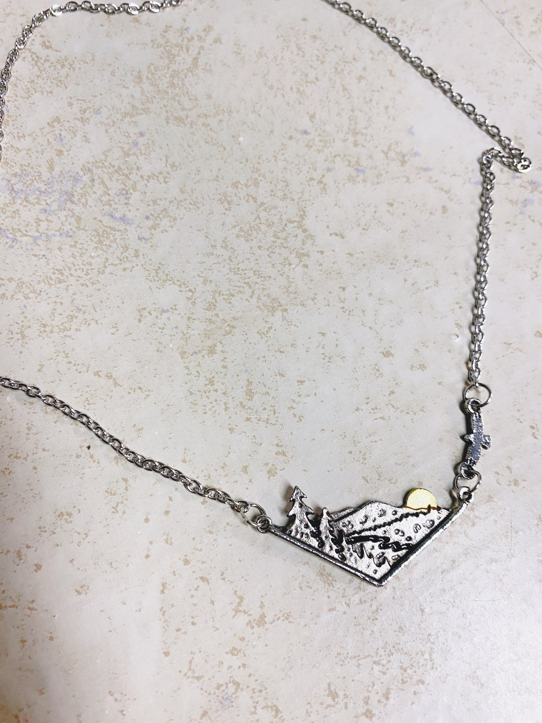 Silver Sunrise, Forest & Mountain Necklace