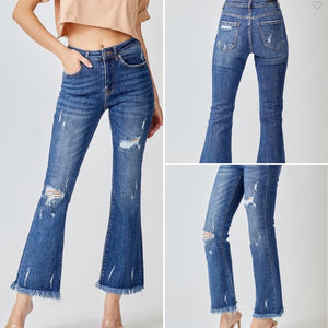 Risen Ankle Flare Distressed Jeans